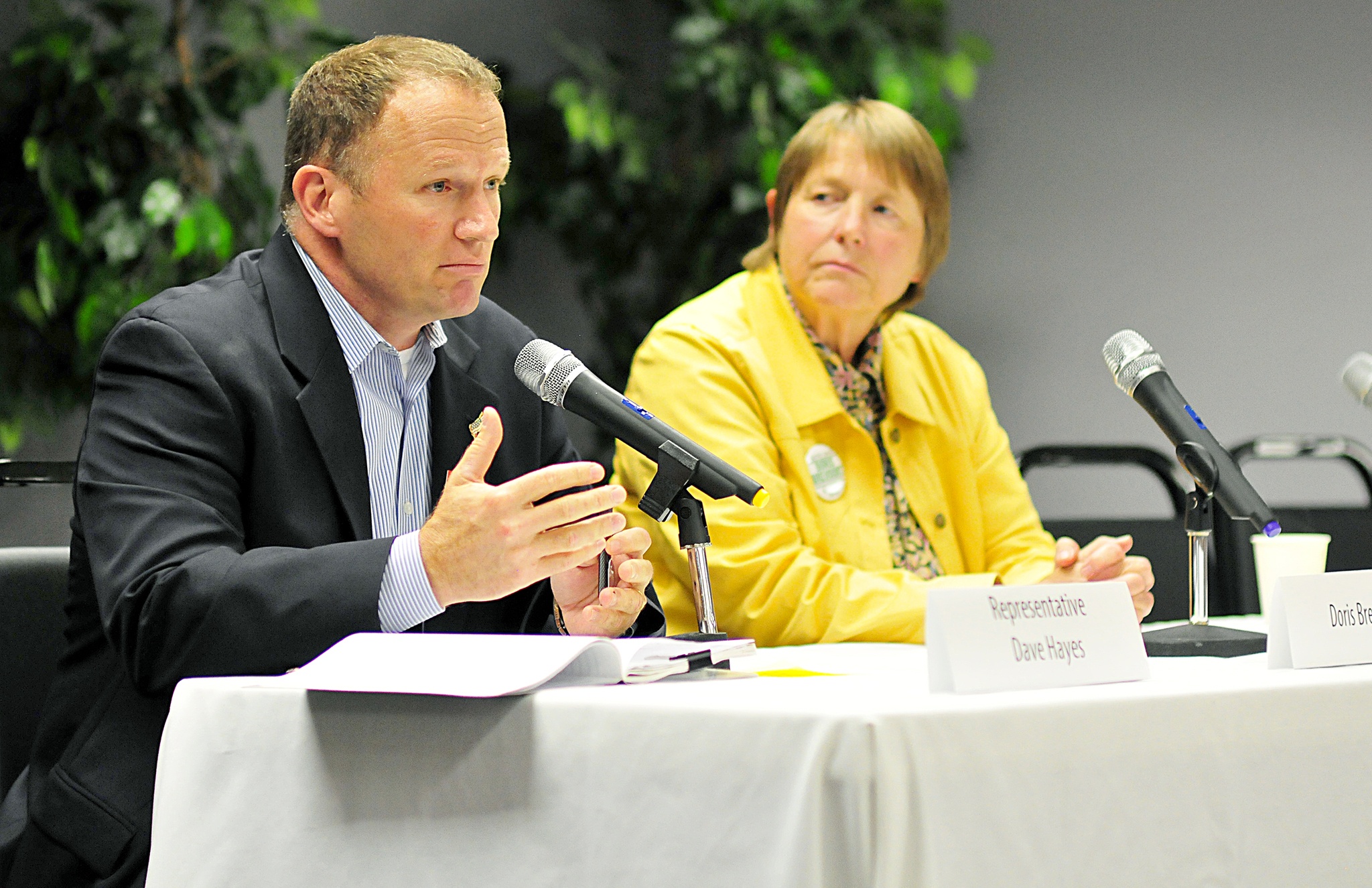 Photo by Michael Watkins / Whidbey News-Times                                From left, Helen Price Johnson, Gary Wray, Jill Johnson and John Fowkes answer questions during Thursday’s forum.