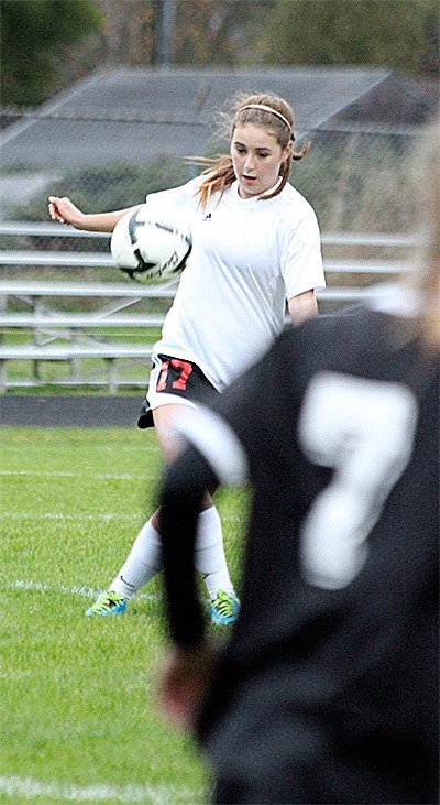 Coupeville's Bree Daigneault controls the ball in Monday's match with Klahowya.