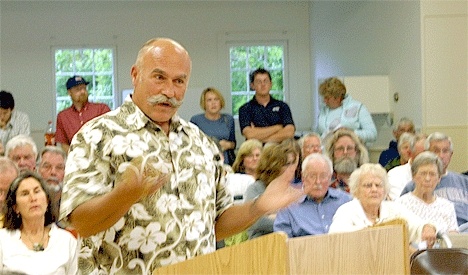 Coupeville resident Robert Warder talks comments about new guidelines proposed for Ebey's Landing National Historic Reserve. Both the Coupeville and Island County planning commissions held a public meeting Tuesday night to gain input about the new regulations.