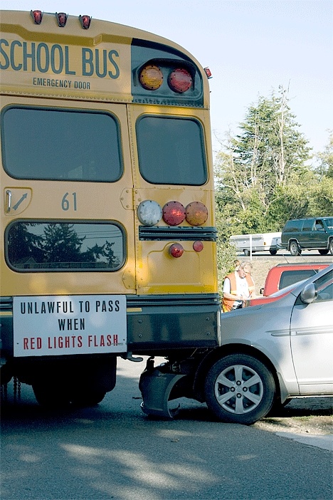 The driver of an Oak Harbor School District Bus miscalculated a sharp turn in front of the Children's Academy Tuesday. The bus clipped the front bumper of a Hyundai. No one was injured in the parking lot fender-bender.