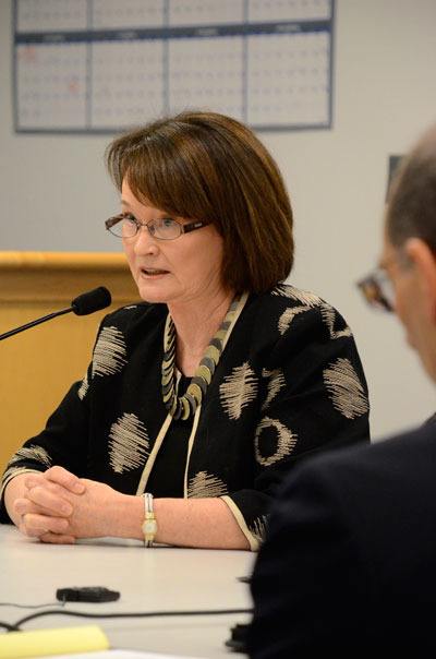 Justin Burnett / Whidbey News-Times Superior Court Judge Vickie Churchill addresses Island County commissioners Wednesday. She was among Drug Court representatives asking that the county seek proposals from outside firms.