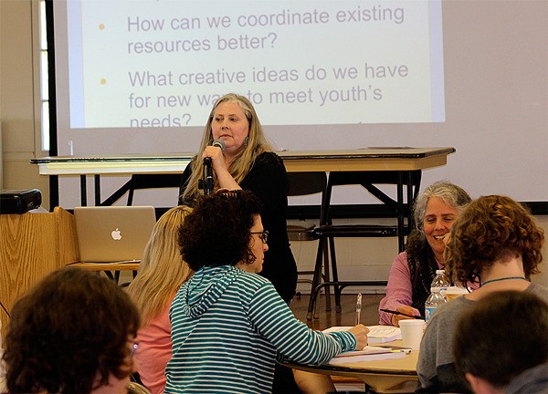 Vivian Rogers-Decker discusses the results of a recent survey addressing youth homelessness on Whidbey at the Whidbey Island Homeless Youth Task Force Forum Wednesday.
