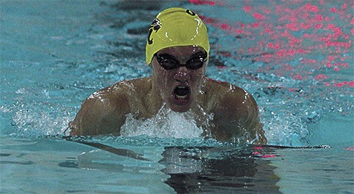 Dakota Powers clocks a 1:21.1 in the 100-meter breaststroke against Stanwood Monday.