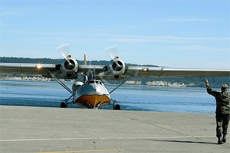 A PBY Catalina taxis up the ramp at the Seaplane Base. The first Fly In took place Friday afternoon and included a ceremony as part of POW MIA Recognition Day.
