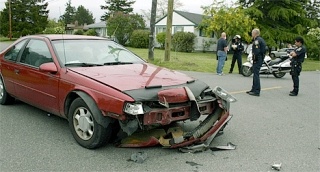 A Ford Thunderbird lost its front bumper Monday afternoon after hitting a Dodge Heavy Duty pickup. The Thunderbird