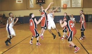 Surrounded by Coupeville defenders in the lane
