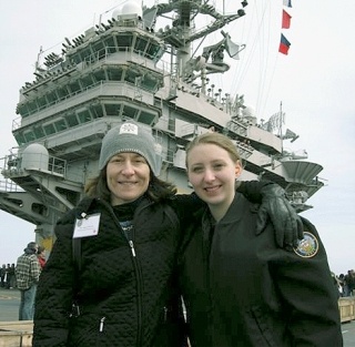 Commissioner Angie Homola and student Jami Zuber aboard the USS Abraham Lincoln.