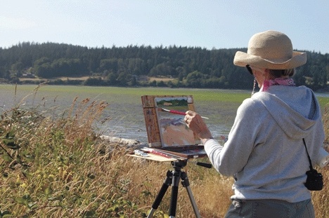 Plein air artists use natural daylight to create their paintings.