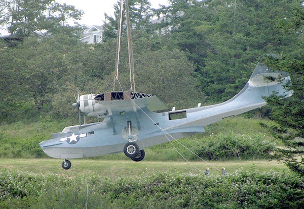 The PBY Memorial Foundation’s new PBY seaplane lands at Whidbey Island Naval Air Station Friday