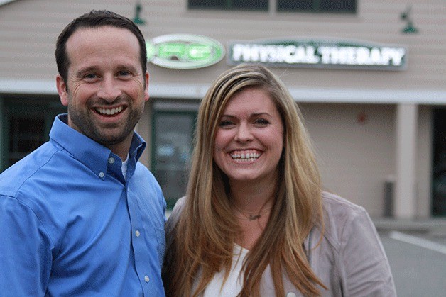 Jeremy Cornwell and his wife Brooke stand in front of the new IRG Oak Harbor Physical Therapy  Clinic that opened this month. Jeremy is a physical therapist and co-owner of the clinic with Integrated Rehabilitation Group. Brooke grew up in Oak Harbor.