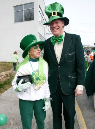 Last year's St. Patrick's Day parade grand marshal Mike Thelen and wife Barb prepare for Tuesday's parade.