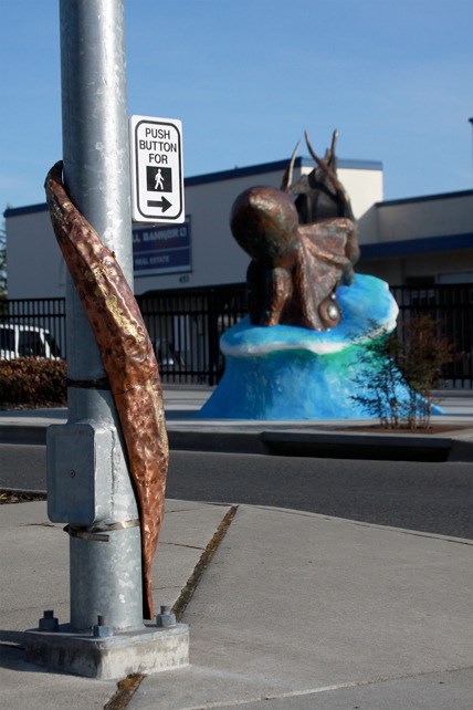 A 4-foot tentacle from the Kraken sculpture on Pioneer Way was stolen.