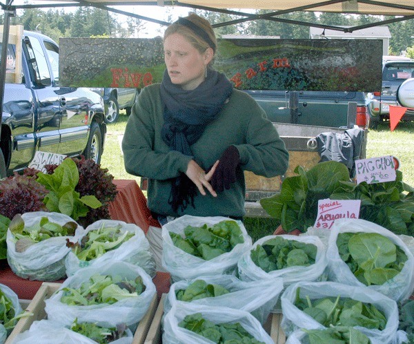 Five Acre Farm owner Anna Reiser has been selling vegetables at the Coupeville Farmer’s Market. Both markets in Coupeville and Oak Harbor are in full swing.