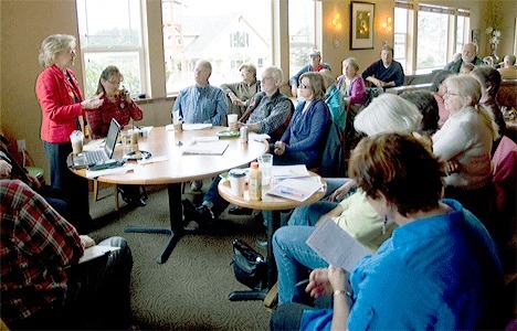 Rep. Barbara Bailey speaks with nearly two-dozen islanders at Miriams Espresso Cafe Thursday morning.