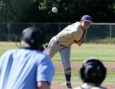 Avery Aguirre fires a pitch in his complete-game win over Sedro-Woolley Thursday.