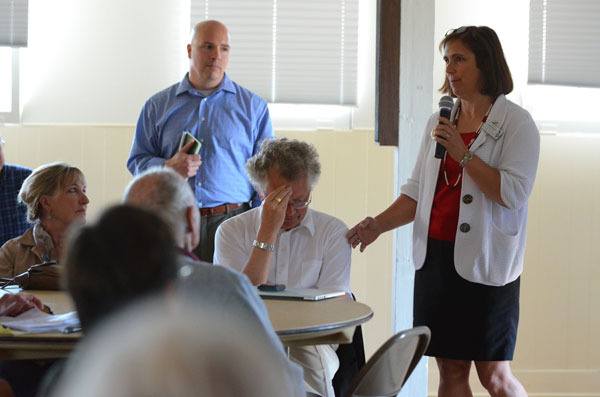 Island County Commissioner Helen Price Johnson addresses a concern voiced by Driftwood Way resident Arthur Nowell during a meeting in Coupeville last week.
