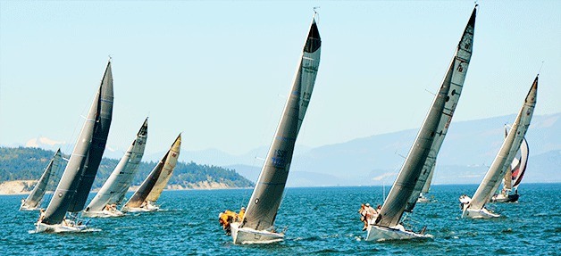 Sailboats race in Penn Cove during last year’s Whidbey Island Race week.