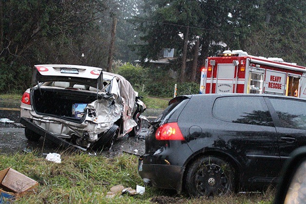 An 82-year-old Oak Harbor man died Tuesday morning after a five-car accident on State Highway 20 near Jones Road.