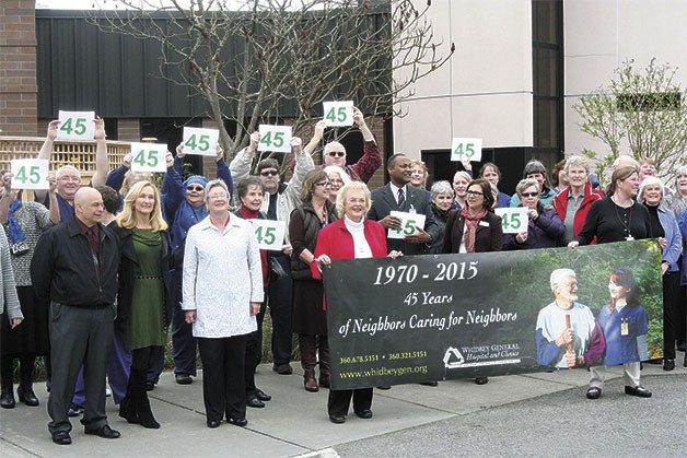 Staff at Whidbey General Hospital gathered Wednesday to celebrate the facility’s 45th anniversary.