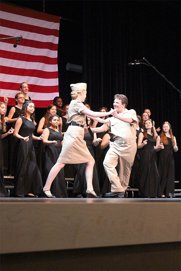 Alex Brown and Shayla Emmett of Oak Harbor High School danced their hearts out to “Boogie-Woogie Bugle Boy” at a Veteran’s Day Program at the high school Wednesday.