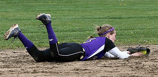 Shortstop Alexa Findley makes a diving stop for the Wildcats in Tuesday's win over Marysville Getchell.