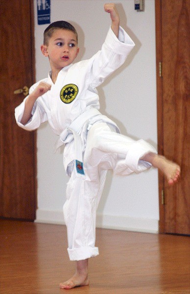 Six-year-old Gabriel Pridgen participates in a children’s karate class led by Sensei Chris Peabody and Diedre Sherman on Feb. 10.