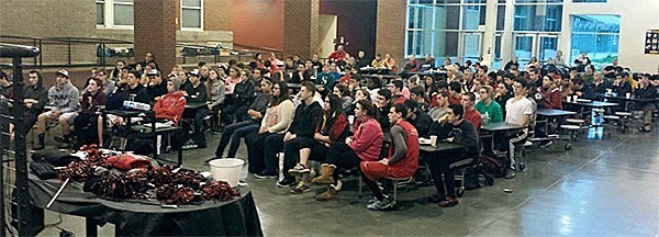 Coupeville athletes listen to a guest speaker at the retreat Friday.