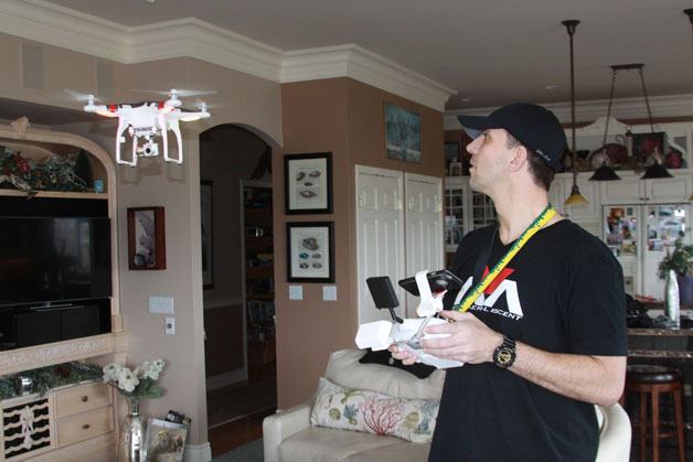 Paul Skinner demonstrates shooting a video with the help of a drone last year. His firm helped produce three promotional videos for the Chamber.