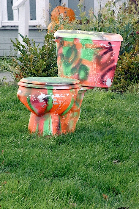 A multi-colored toilet dropped in the middle of  Coupeville Town Councilman Tom Tack’s home is the latest fundraiser to pay for a drug and alcohol free trip for the class of 2010.