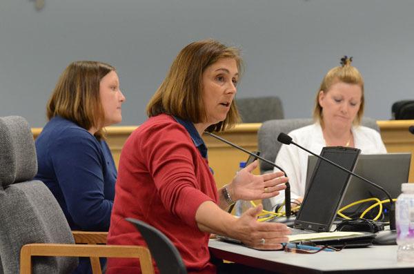 Island County Commissioner Helen Price Johnson motions during a recent meeting with county department heads about the 2014 budget. The commissioners went over their preliminary budget priorities.