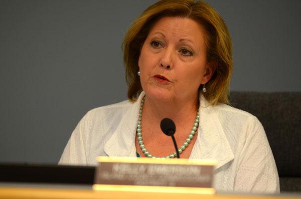 Island County Commissioner Kelly Emerson speaks at a recent board meeting in Coupeville. Last week