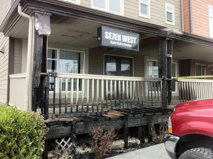 A fire early in the morning Wednesday damage the exterior of an Oak Harbor nightclub.