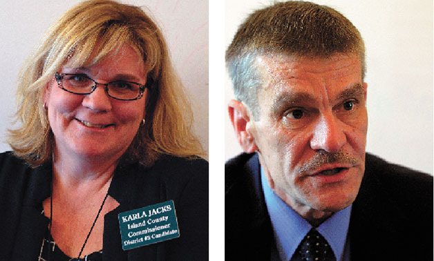 Democrat Karla Jacks of Camano Island and Republican Rick Hannold of North Whidbey are vying for the Island County commissioner District 3 spot this general election.