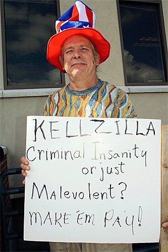 Michael “Chumleigh” Mielnik drove from Camano Island to Coupeville to protest Island County Commissioner Kelly Emerson.