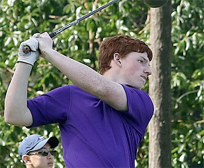 Mason Dieter tees off in Tuesday's match. Dieter took medalist honors with an 84.