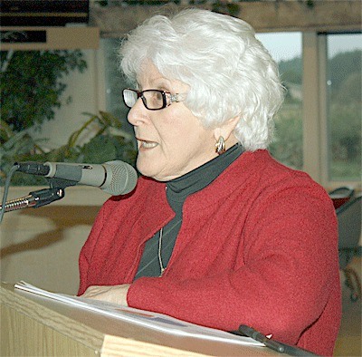 Mary Margaret Haugen speaks at a recent meeting in Oak Harbor