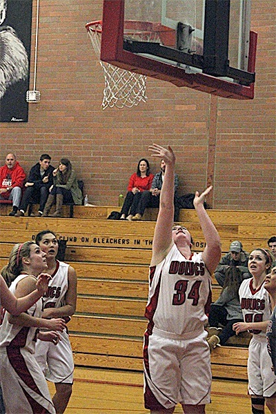 Hailey Hammer (34) scores in Monday's game with Mount Baker.