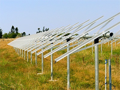 The racks stand awaiting solar panels at the Greenbank Farm