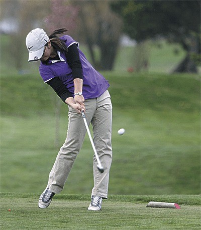 Bree Roderos tees off in Oak Harbor's win Tuesday. Roderos finished third overall with 17 Stableford points.