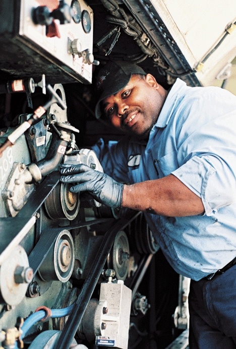 Latroleum C. Lawrence is one of the mechanics charged with keeping Island Transit’s fleet of buses and vans running during tough economic times. Voters will decide Aug. 18 whether to increase the sales tax going to Island Transit by 0.3 percent