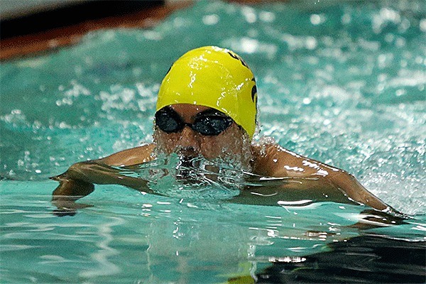 Jose Cabigting swims the breaststroke leg of the individual medley; he finished second in the event.