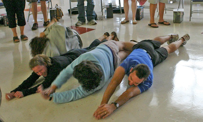 Middle school teachers do team-building exercises at Lions Quest