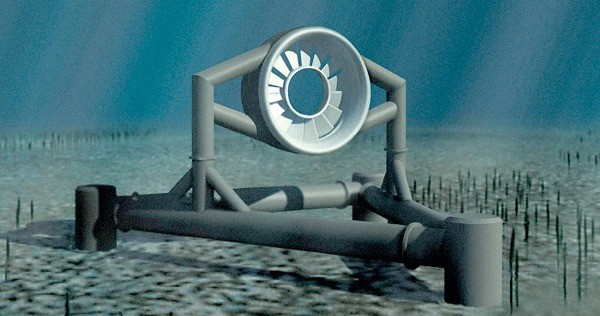 An artist's drawing provided by the Snohomish County PUD shows the turbines officials want to place off Admiralty Head to gauge the viability of tidal energy.