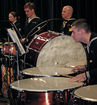 Navy Band Northwest’s percussionists keep the rhythm at Monday night’s performance.