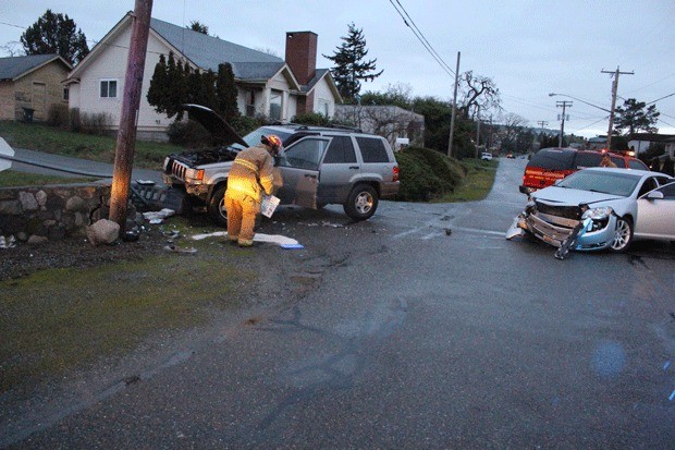 Two cars crashed in Oak Harbor this morning.