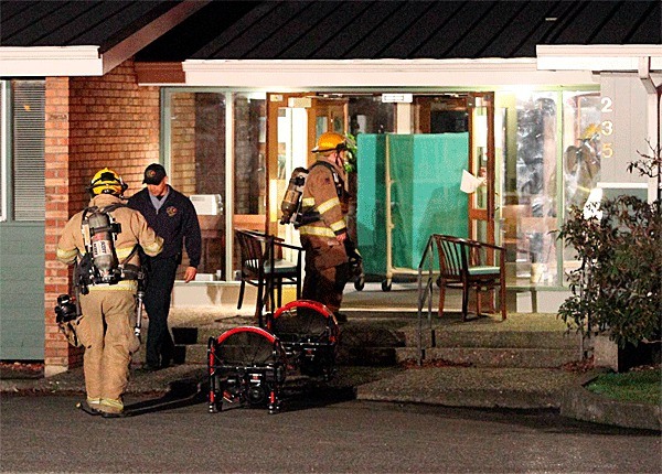 Firefighters wrap up a small fire that broke out at Oak Harbor Manor Thursday evening. The cause is under investigation.