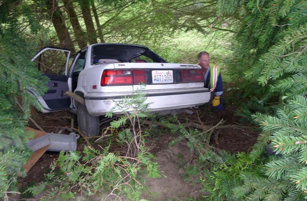 A Toyota Corolla crashed into a tree off State Highway 20 Friday morning. A Clinton woman was transported to Whidbey General Hospital as the result of the accident. She was reported in stable condition.