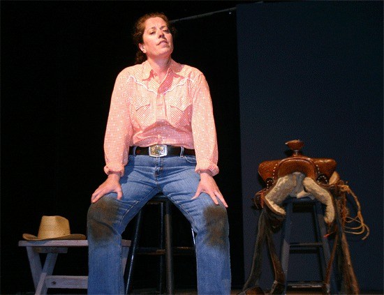 Actress Nicole Bouvion delivers a monologue titled 'Rodeo' during a rehearsal of 'Talking With' at the Whidbey Playhouse. 'Talking With' opens Thursday