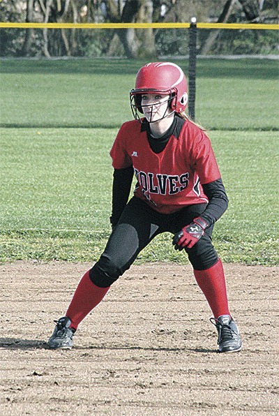 Haley Sherman gets a lead at second base in Coupeville's loss to Lakewood Monday.