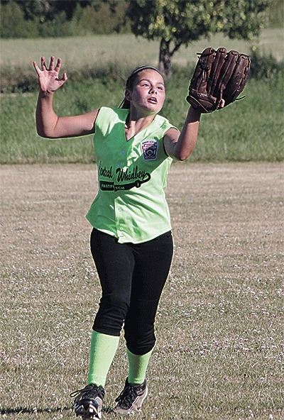 Central Whidbey right fielder Mia Littlejohn makes a catch in Monday's win.